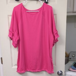 Women's Pink Ruffle Sleeve Tunic Top